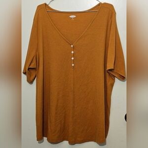 Old Navy - Short-Sleeved Ribbed Henley Tee - 3X Plus - Tobacco